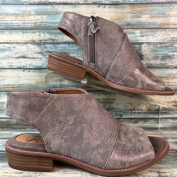 Sofft Slingback Sandal Womens 6M Gray Leather Dress Work Comfort Zip Up Open Toe - Picture 1 of 10